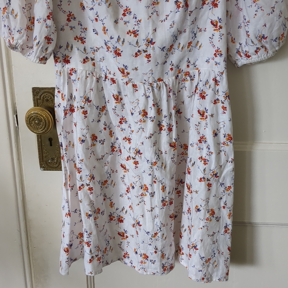 Reformation Harris Gabrielle Linen Mini Dress‎ Puff Sleeve Floral Size 4 - Picture 5 of 12